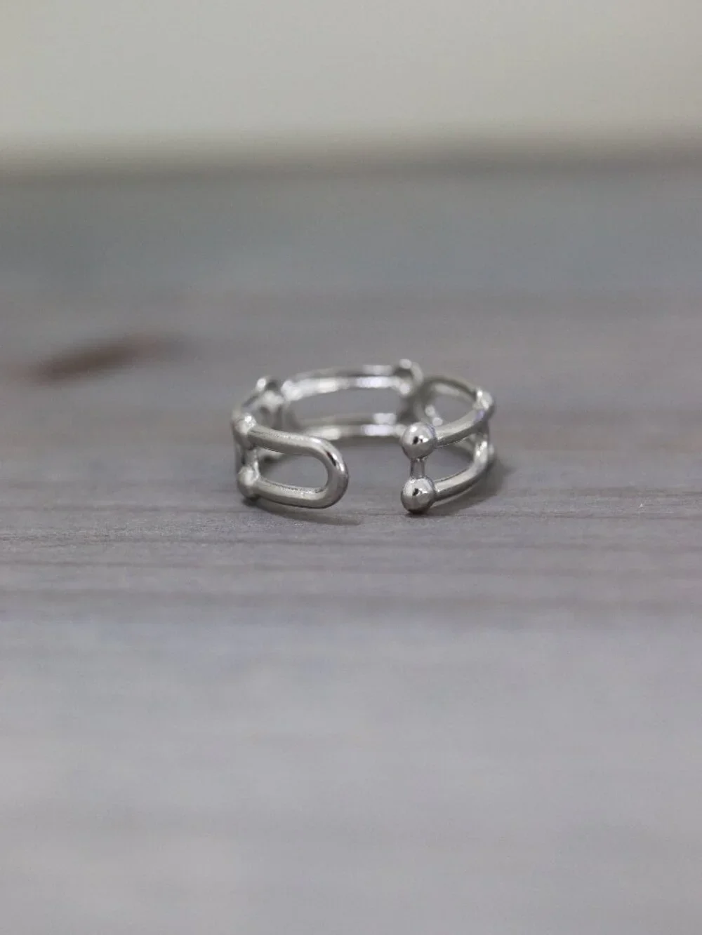U Shape Hardware Style Cuff Ring Silver Stainless Steel